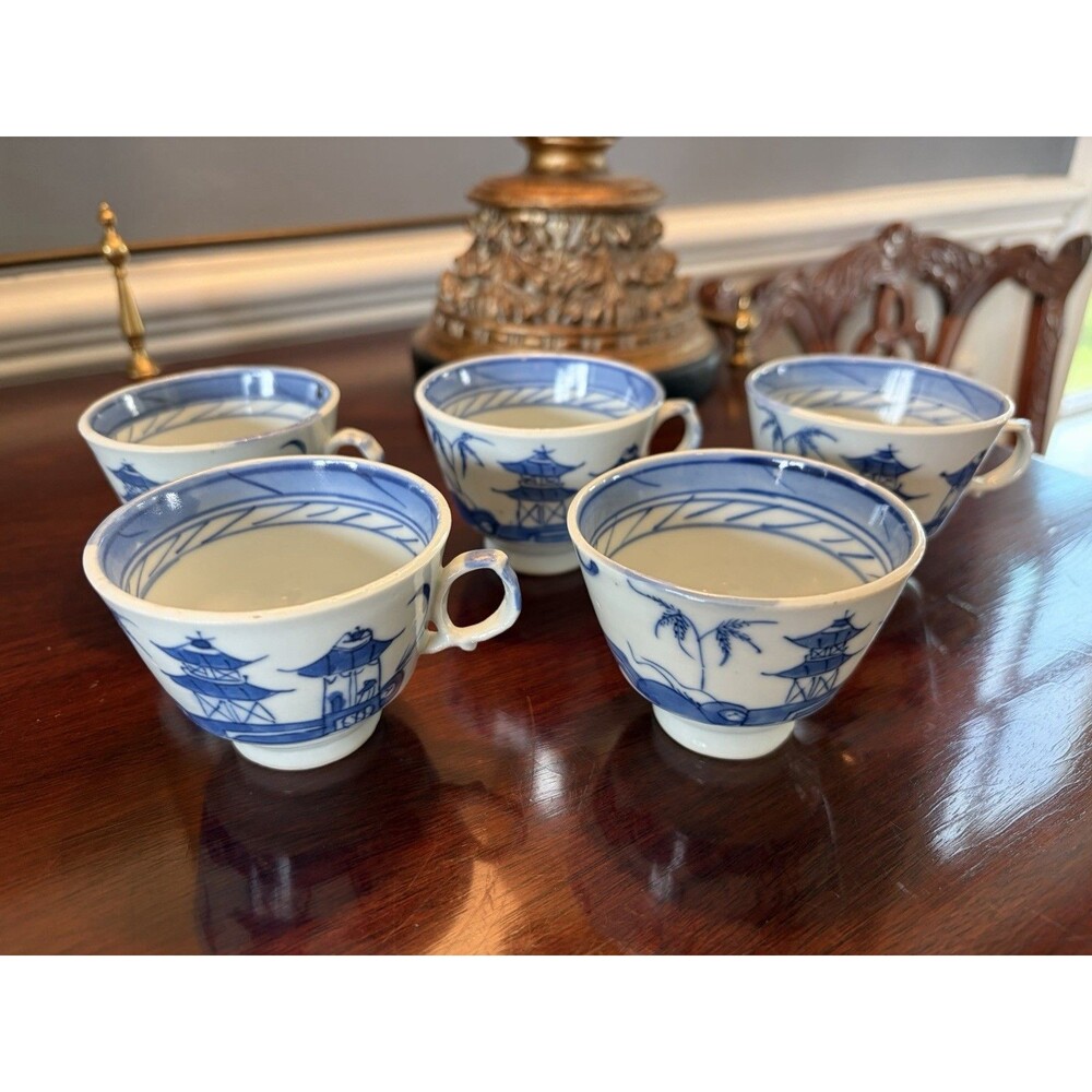 Antique 19th Century Chinese Export Porcelain Canton Pattern Tea Cups - 5